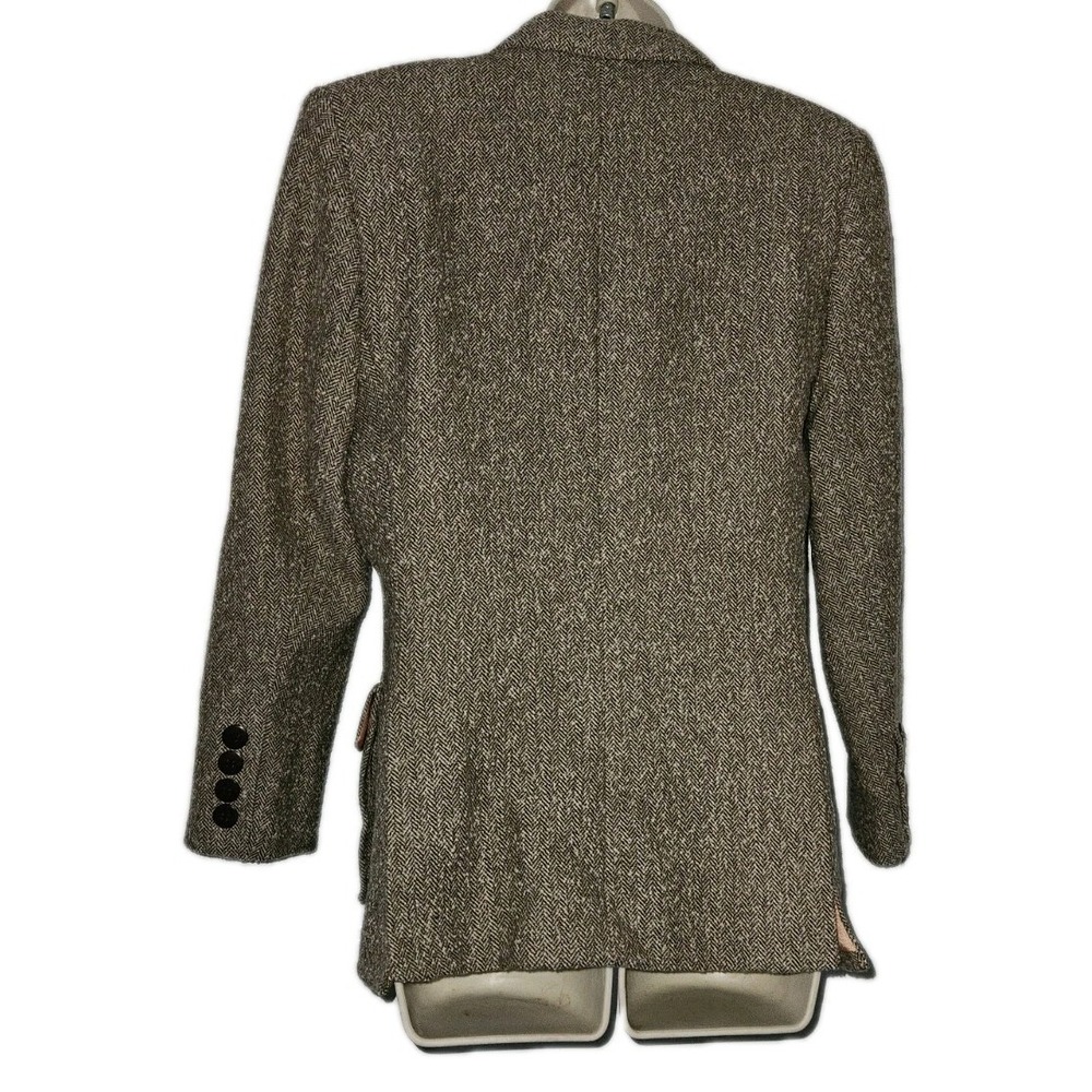 Giorgio Sant'Angelo‎ Womens 10 Wool Blazer Jacket Brown Herringbone Office Siren - Picture 2 of 6